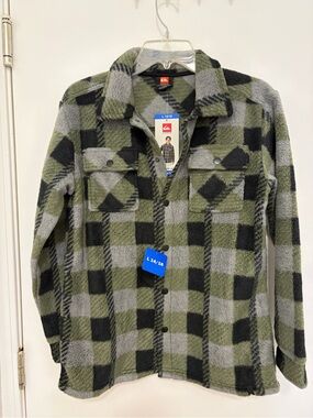 Quiksilver Kids Green & Gray Plaid Fleece Shacket